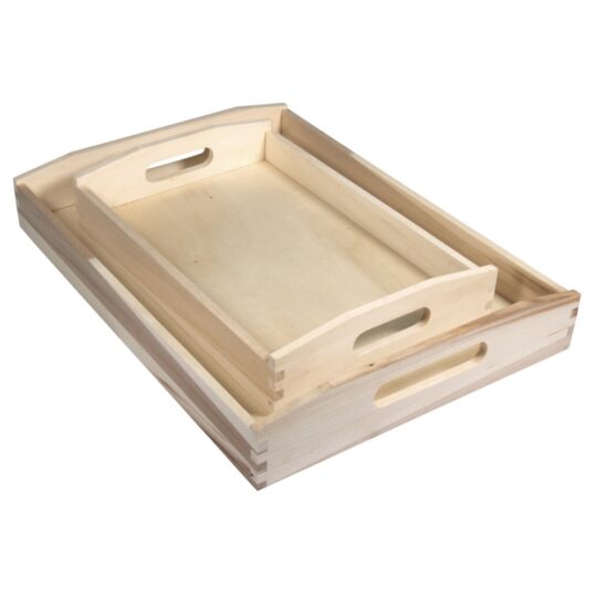 Wooden Trays with handles - Natural Color (Set of 2)