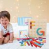 Wooden Geoboard with Puzzle Blocks and Cards