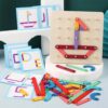 Wooden Geoboard with Puzzle Blocks and Cards